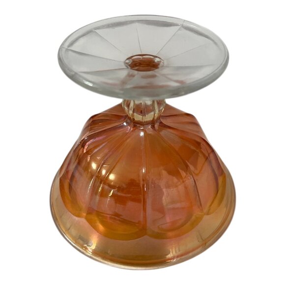 Vintage Iridescent Amber Glass Sherbet Dessert Dish – 1930s–1950s Footed Compote - Picture 2 of 3
